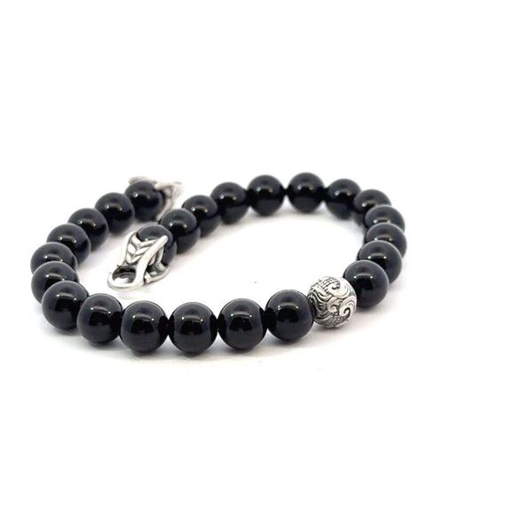 David Yurman Estate Onyx Carved Prayer Beads Bracelet 8.5" Silver DY532 - Picture 4 of 13